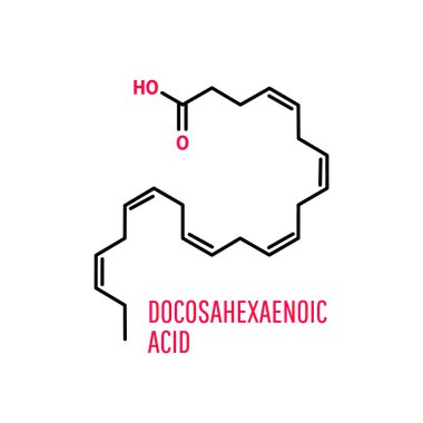 Docosahexaenoic asit iskelet kimyasal formül, DHA, servonik asit, molekül. Vektör illüstrasyonu