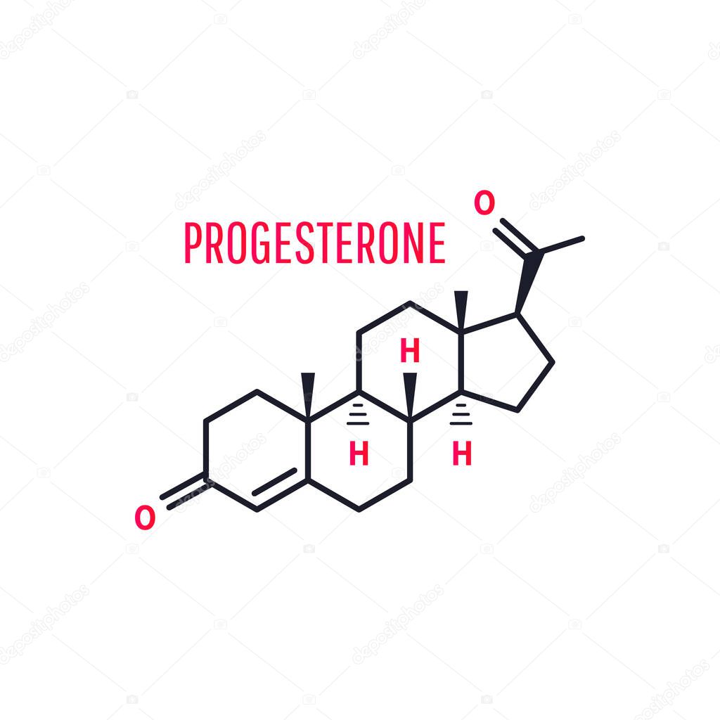 Progesterone female sex hormone skeletal chemical formula on white background. Vector illustration