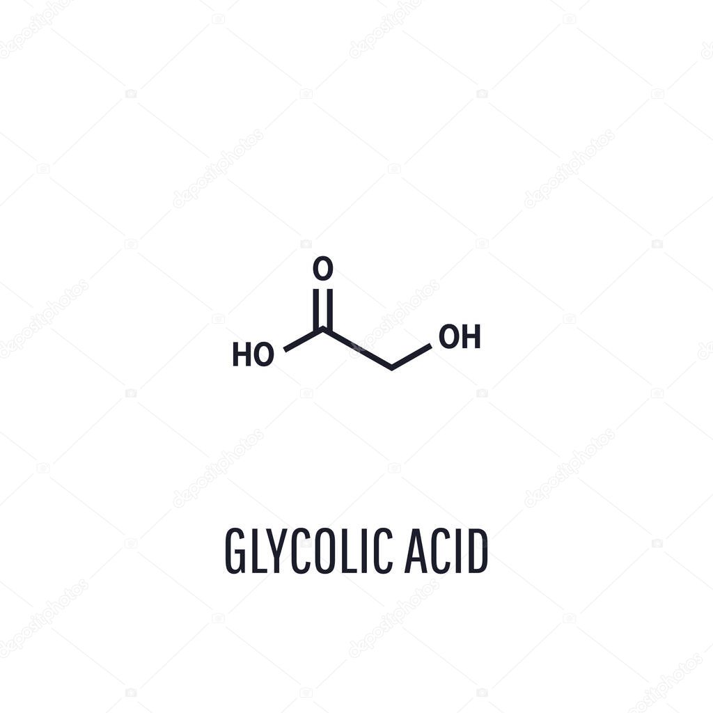 Structural chemical formula of glycolic acid molecule on white background