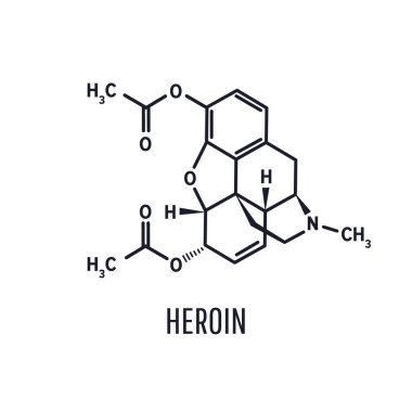 Beyaz zemin üzerinde eroin, diasetilmorfin yapısal kimyasal formül