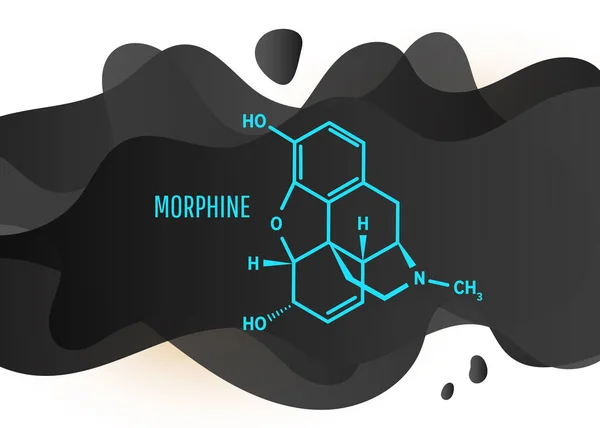 Fórmula química morfina, alcaloide de ópio com formas de fluido líquido preto no fundo branco —  Vetores de Stock