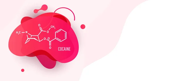 Kokain oder Koks strukturchemische Formel mit flüssigen flüssigen Formen auf weißem Hintergrund — Stockvektor