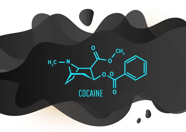 Kokain nebo kokain strukturní chemický vzorec s tekutými tvary tekutin na bílém pozadí — Stockový vektor