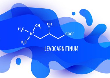 Levocarnitinum yapısal kimyasal formül mavi sıvı gradyan şekli ve beyaz arkaplanda kopyalama alanı