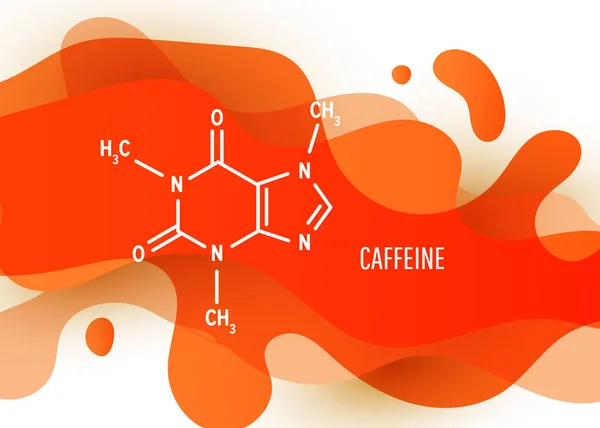 Formula Chimica Strutturale Caffeina Con Forma Fluida Liquida Rossa Gradiente — Vettoriale Stock