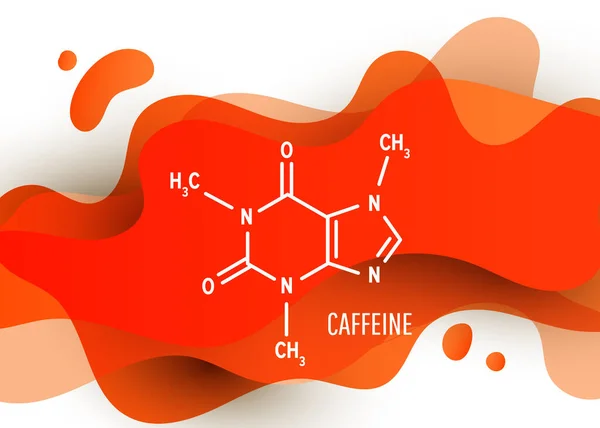 白い背景にコピースペースを持つ赤い液体のグラデーション状のカフェイン化学分子構造 — ストックベクタ