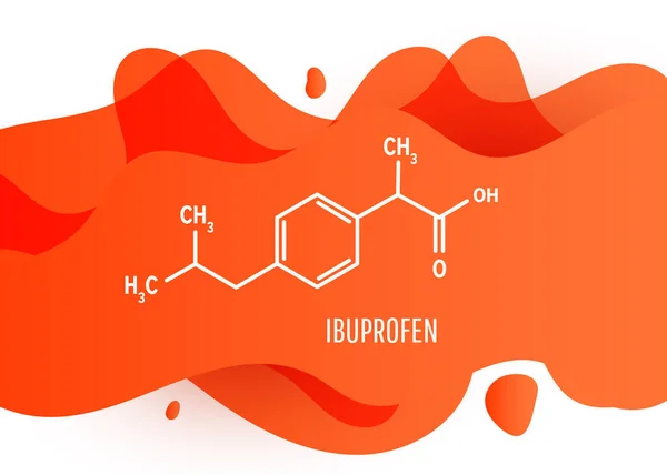 Ibuprofen Chemische Molekülstruktur Mit Orangefarbener Flüssigkeitsgradienten Mit Kopierraum Auf Weißem — Stockvektor