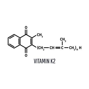 Beyaz zemin üzerinde K2 vitamini yapısal kimyasal formül