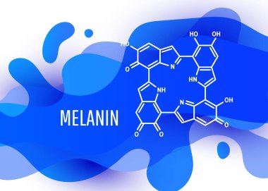 Melanin structural chemical formula with blue liquid fluid gradient shape with copy space on white background clipart
