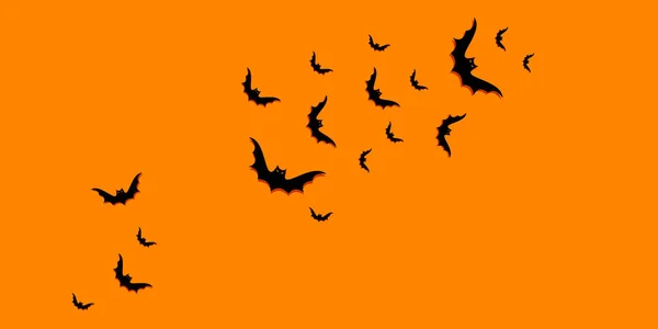 Szczęśliwego halloween gradientowego tła z czarnymi nietoperzami z miejsca do kopiowania. Płaskie ułożenie, widok z góry — Wektor stockowy