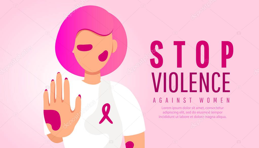 Depressed young girl raised her hand for dissuade stop violence against