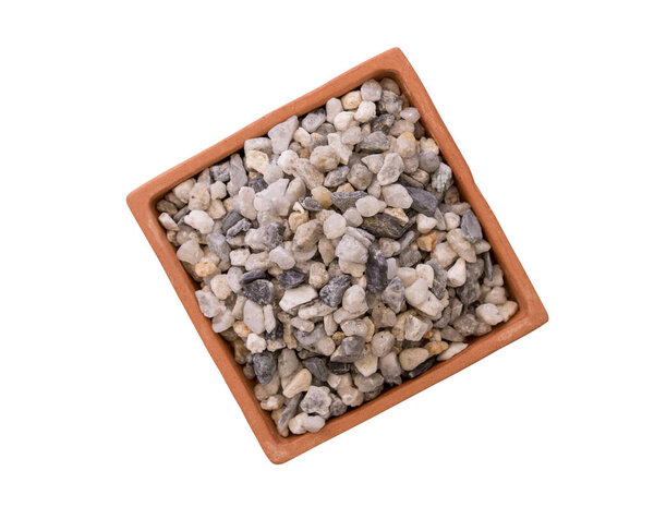 Stones to decorate in soil ware pots  isolated on white background