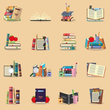 Renkli kitap simgelerinin koleksiyonu.