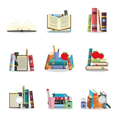 Renkli kitap simgelerinin koleksiyonu.