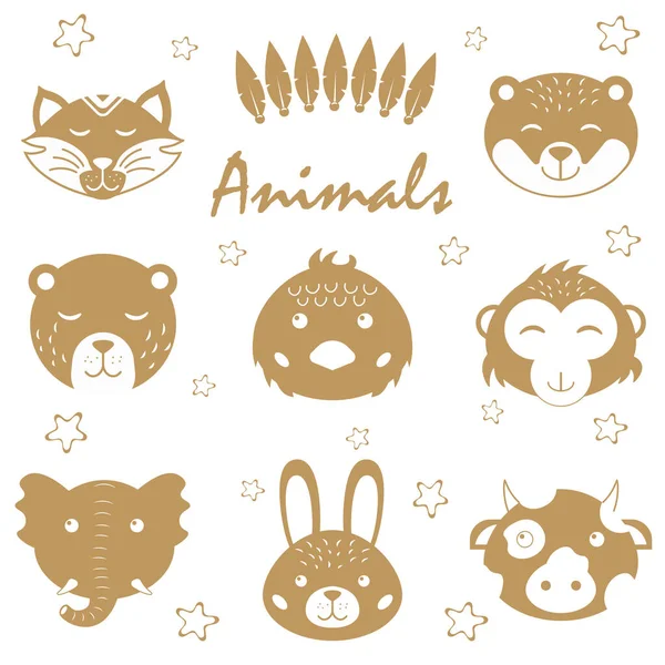 Caras animales lindos — Vector de stock