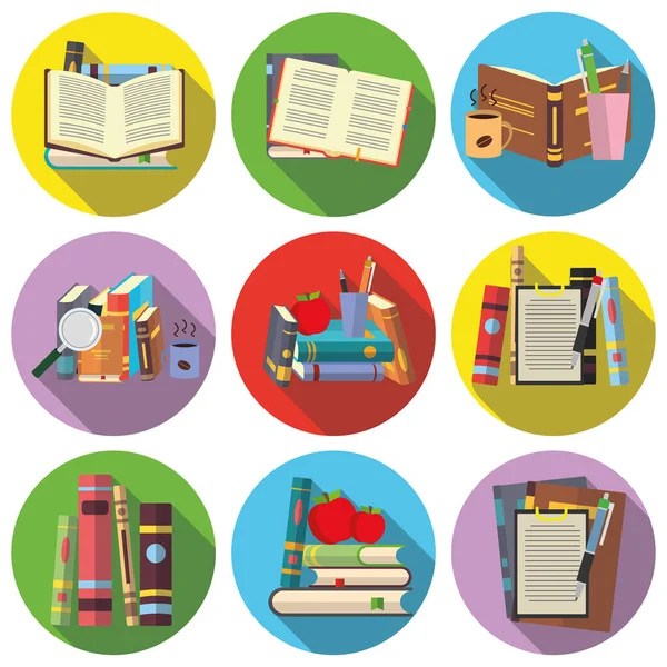 Renkli kitap simgelerinin koleksiyonu.