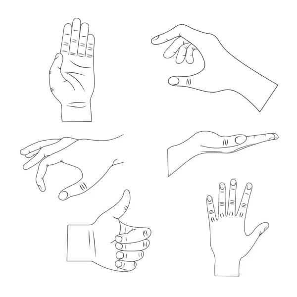 Handgester i olika positioner. — Stock vektor