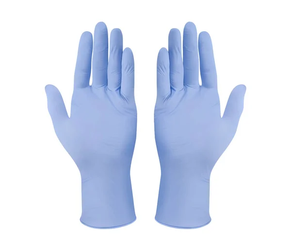 Medische Nitrilhandschoenen Twee Blauwe Chirurgische Handschoenen Geïsoleerd Witte Achtergrond Met — Stockfoto