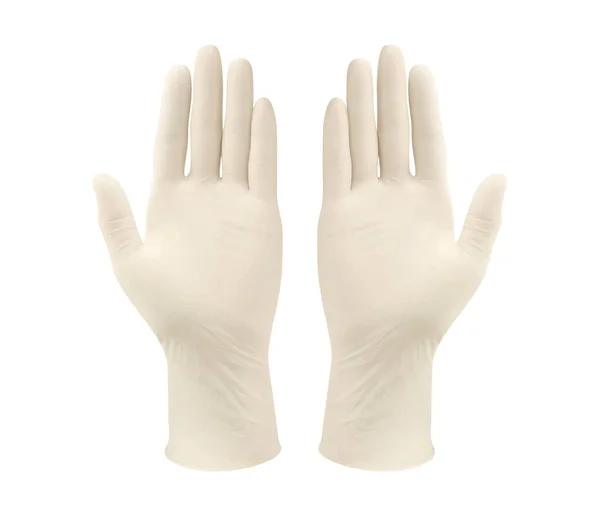 Dos Guantes Médicos Quirúrgicos Amarillos Aislados Sobre Fondo Blanco Con — Foto de Stock