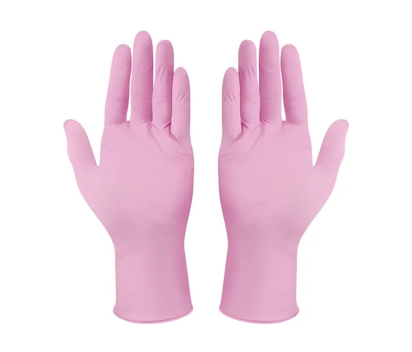 Medyczne Rękawiczki Nitrylowe Dwie Różowe Rękawice Chirurgiczne Odizolowane Białym Tle — Zdjęcie stockowe