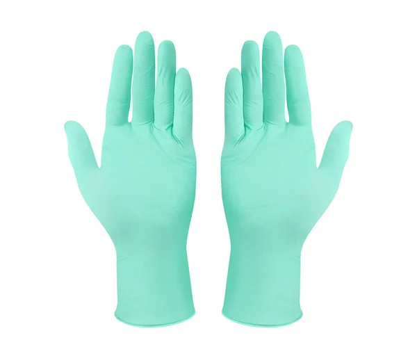 Medyczne Rękawice Nitrylowe Dwie Zielone Rękawice Chirurgiczne Odizolowane Białym Tle — Zdjęcie stockowe