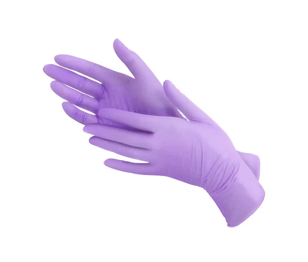 Medische Nitrilhandschoenen Twee Violette Chirurgische Handschoenen Geïsoleerd Witte Achtergrond Met — Stockfoto