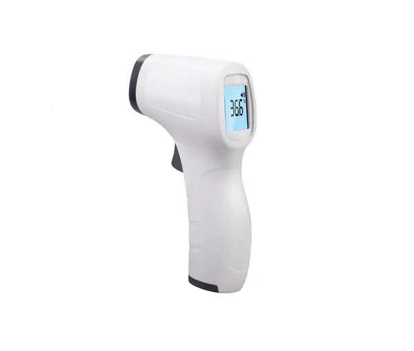 Non-contact infrared thermometer isolated on white background. Isometric Medical Digital Thermometer gun. It measures the ambient and body temperature without contact. Electronic temperature sensor