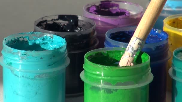 Brush. Acrylic gouache paint. Homework, the artist works — Stock Video
