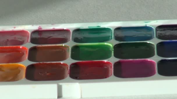 Braune Farbe. Nahaufnahme. Künstler arbeitet mit Pinsel und Aquarell — Stockvideo