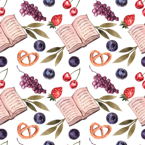 Seamless Watercolor Pattern Picnic Items — Stock Photo, Image