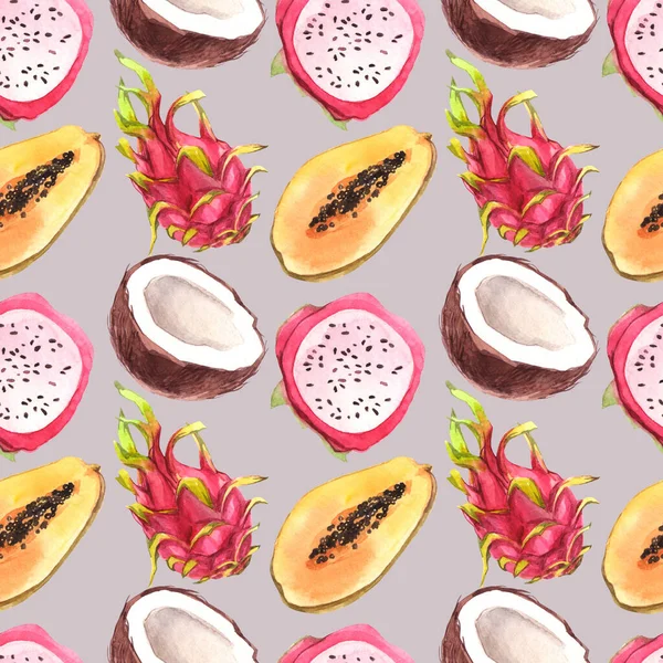 Aquarell Nahtloses Muster Mit Exotischen Früchten — Stockfoto