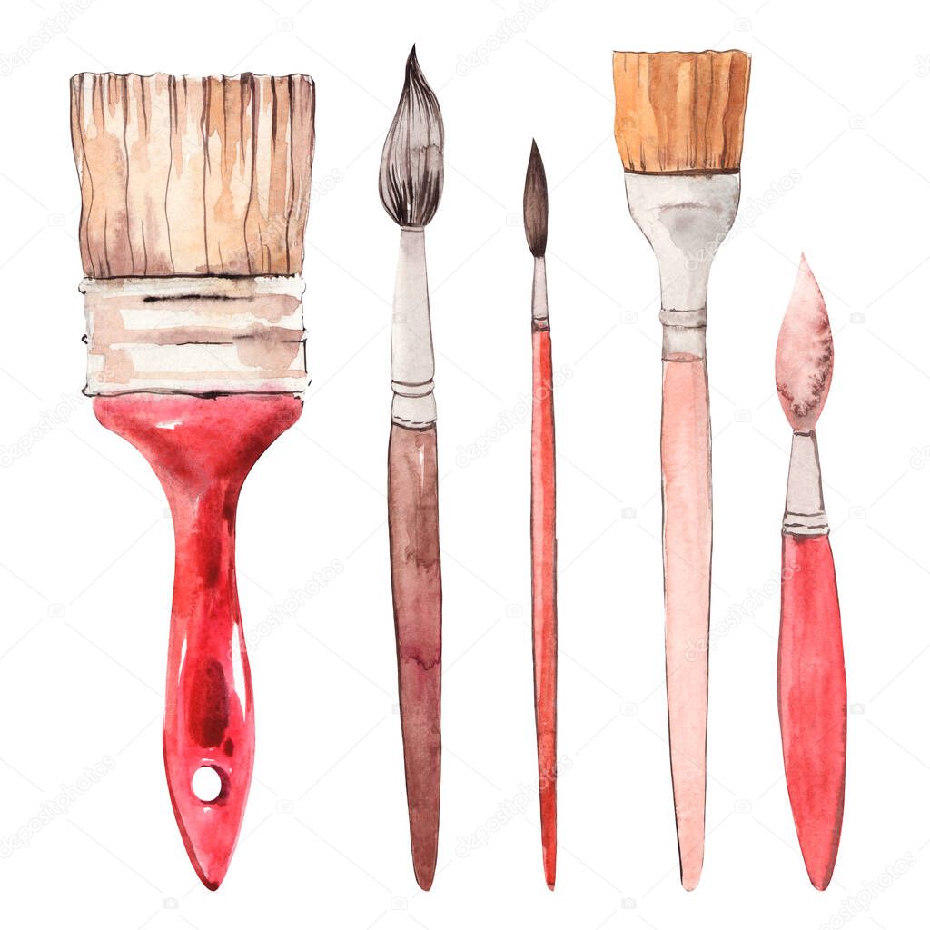 Watercolor brush set on a white background