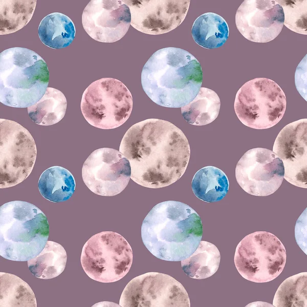 Seamless watercolor pattern with planets