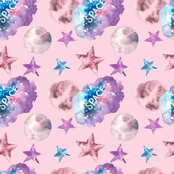 Seamless watercolor pattern with planets