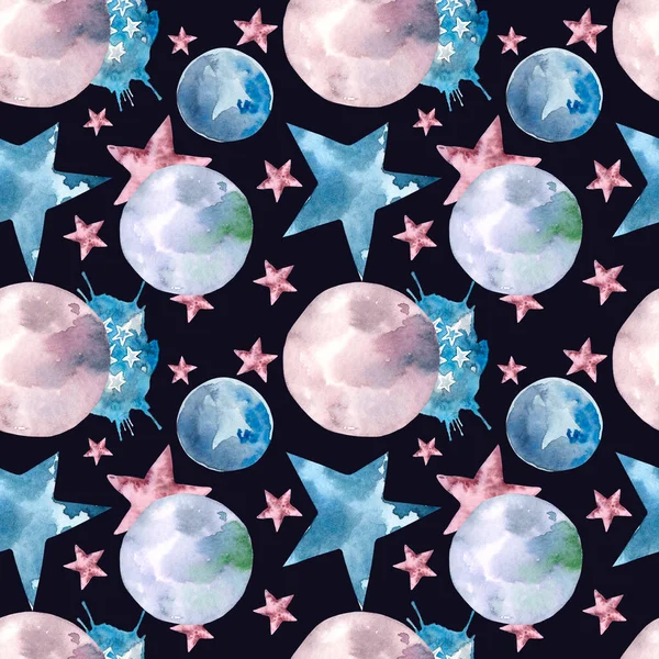 Seamless watercolor pattern with planets