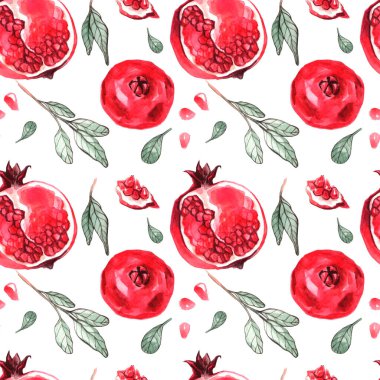 Nar yapraklı kusursuz suluboya deseni