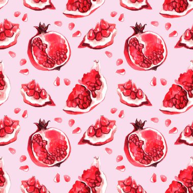 Pembe arka planda nar desenli kusursuz suluboya deseni