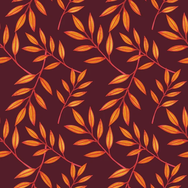 Осенний Бесшовный Акварельный Узор Оранжевыми Листьями Ветке — стоковое фото