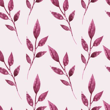 Pembe arka planda dalları ve yaprakları olan kusursuz suluboya deseni..