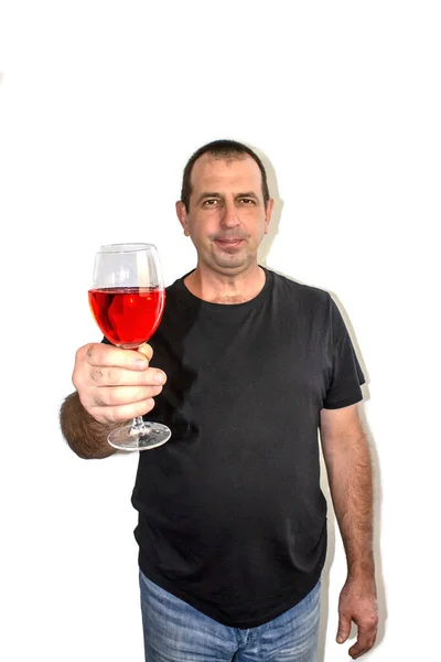 Mann Mit Einem Glas Wein Auf Weißem Hintergrund — Stockfoto