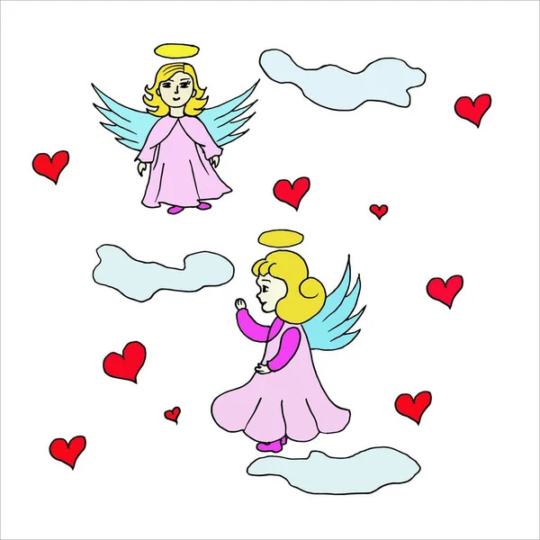 Aislado Sobre Fondo Blanco Imagen Una Niña Ángel Vector Stock — Vector de stock