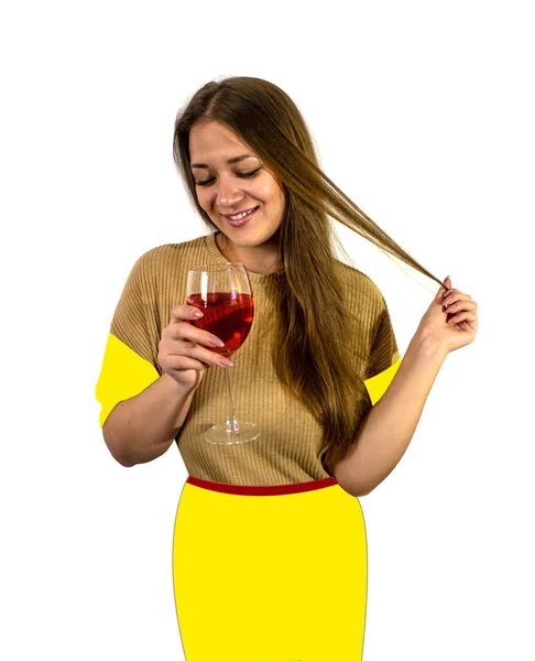 Foto Tendendo Com Elemento Desenho Menina Com Copo Vinho — Fotografia de Stock