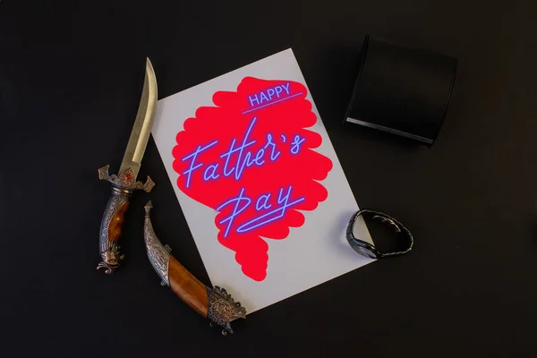 Trend greeting card, online banner on Father's Day with a blue neon sign