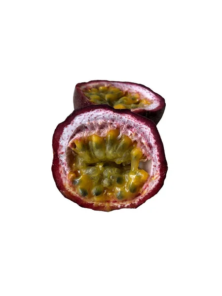Uma Foto Fruta Sobre Fundo Branco Maracujá Cortar Isolar — Fotografia de Stock