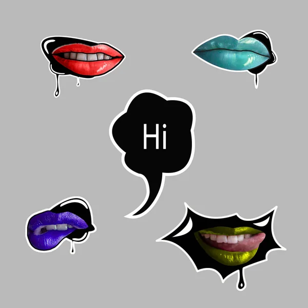 Stickers Tendance Décalcomanies Lèvres Féminines Dans Style Pop Art — Photo