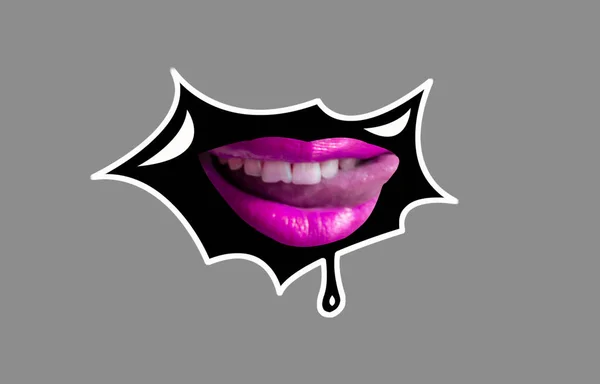 Vrouwelijke Lippen Stijl Van Graffiti Gebruiken Als Sticker Icoon — Stockfoto