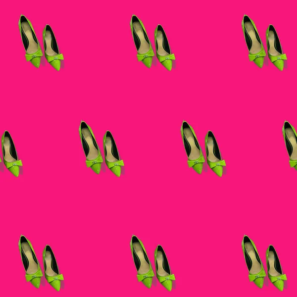 Fondo Zapatos Mujer Patrón Sobre Fondo Rosa —  Fotos de Stock