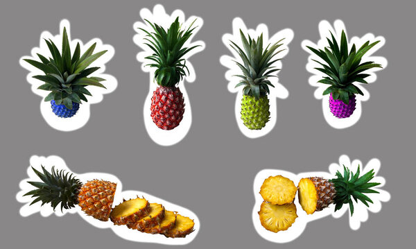 labels with fruit - pineapple in unrealistic color