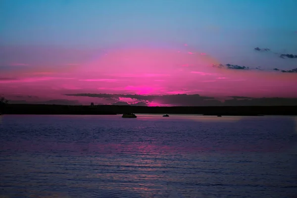 Foto Pôr Sol Lago Rio Tratamento Artístico — Fotografia de Stock