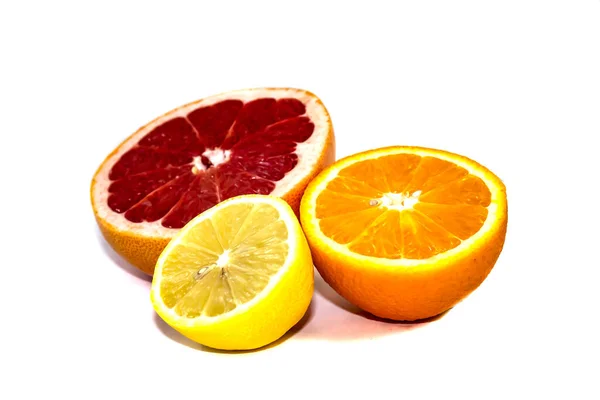 Isolated White Background Closeup Grapefruit Orange Lemon — Stock Photo, Image